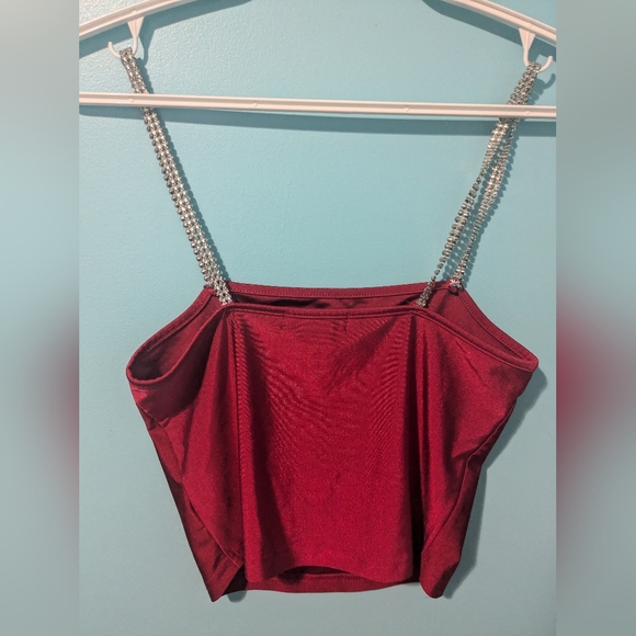 Red crop top with silver beaded straps - Picture 2 of 4